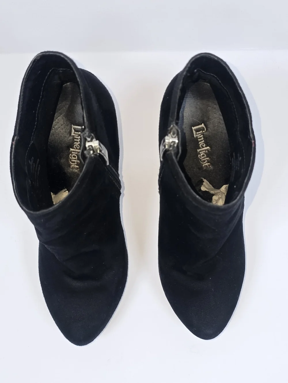 Limelight Black Suede Platform Stiletto Ankle Boots Side Zip Heeled Booties 38